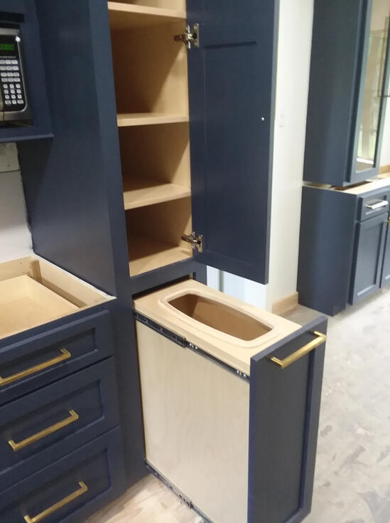 Kitchen Cabinet, Pantry, Hide-a-way Trash Can